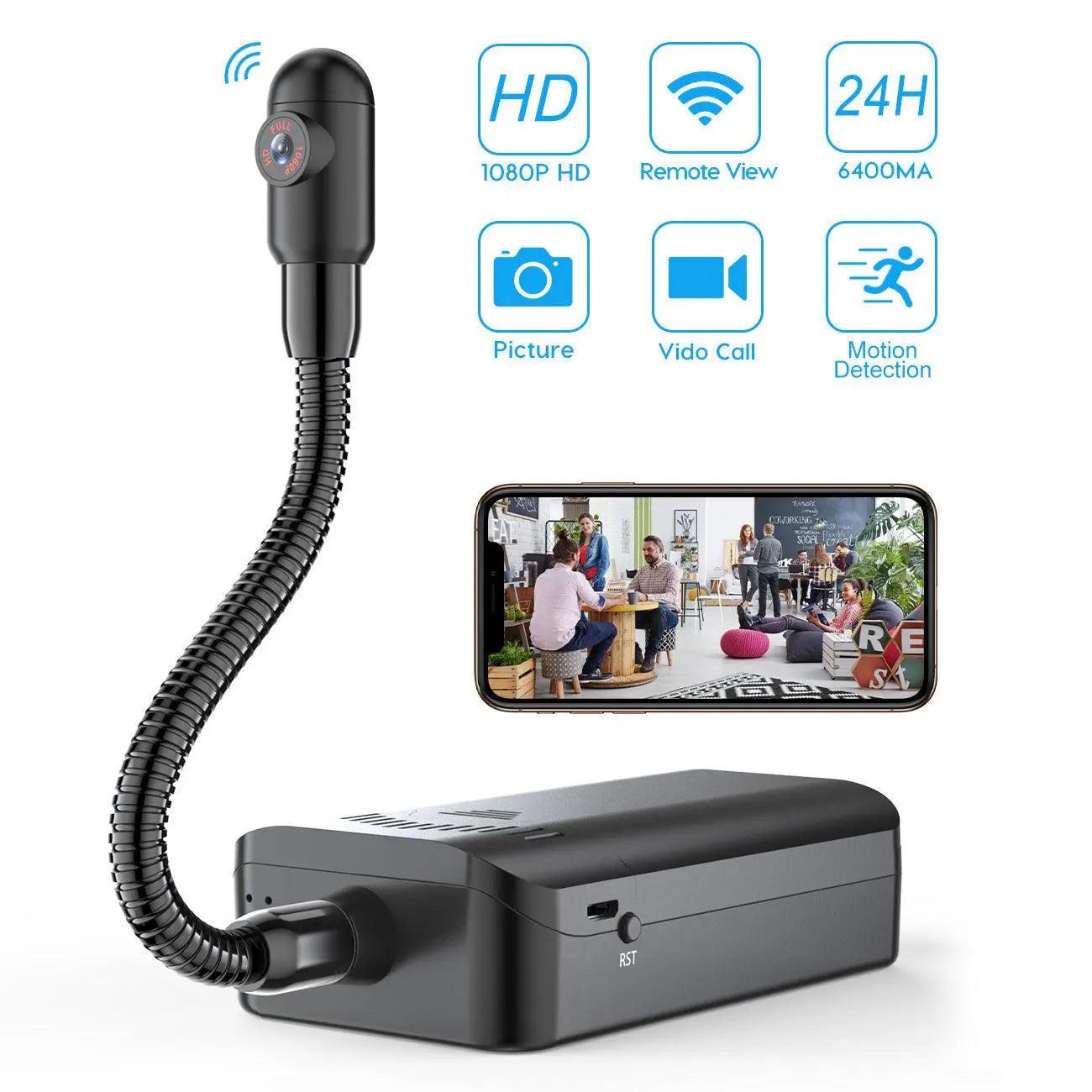 Portable Motion Detection Mini WiFi Security Camera with Battery and  Flexible Goose Neck Tube