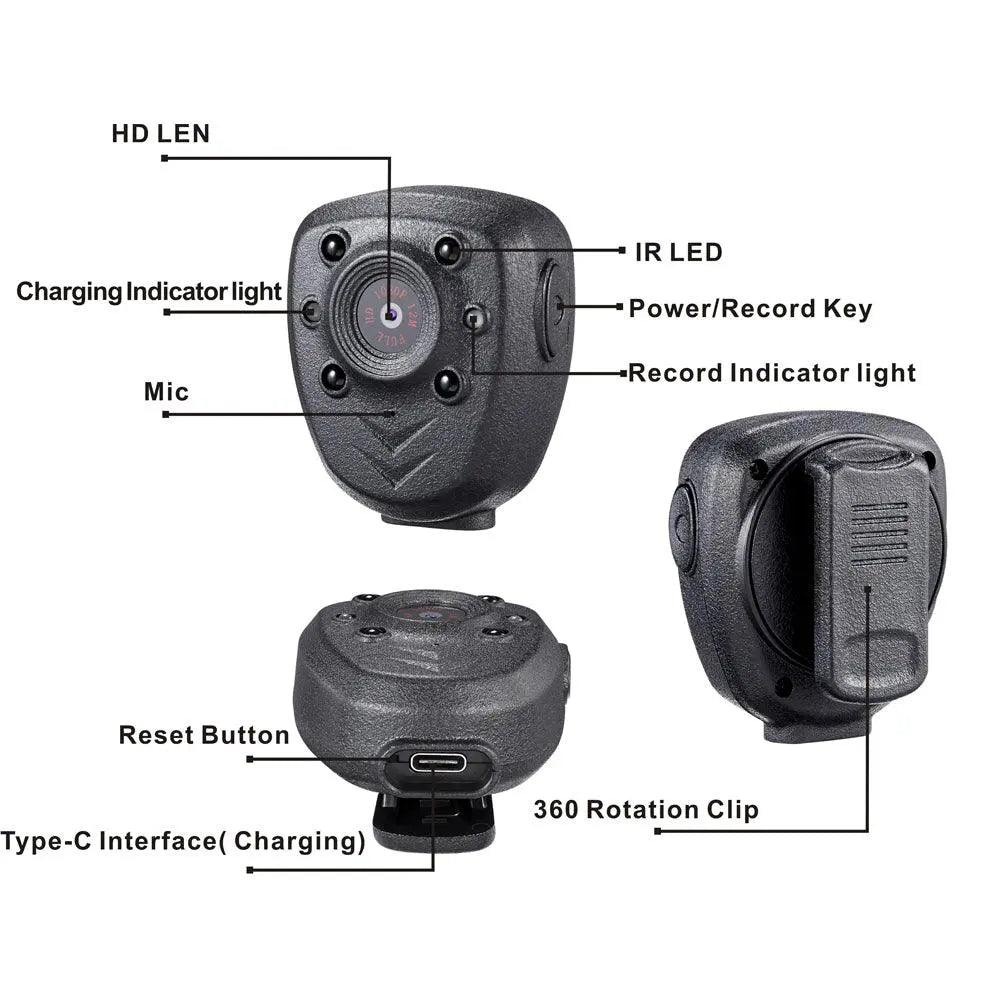 1080P Mini Body Camera with Night Vision & Loop Record, 4-6 HR Battery Life and Built-in Memory Card - Wearable Police Cam and Video Recorder - Swayfer Tech