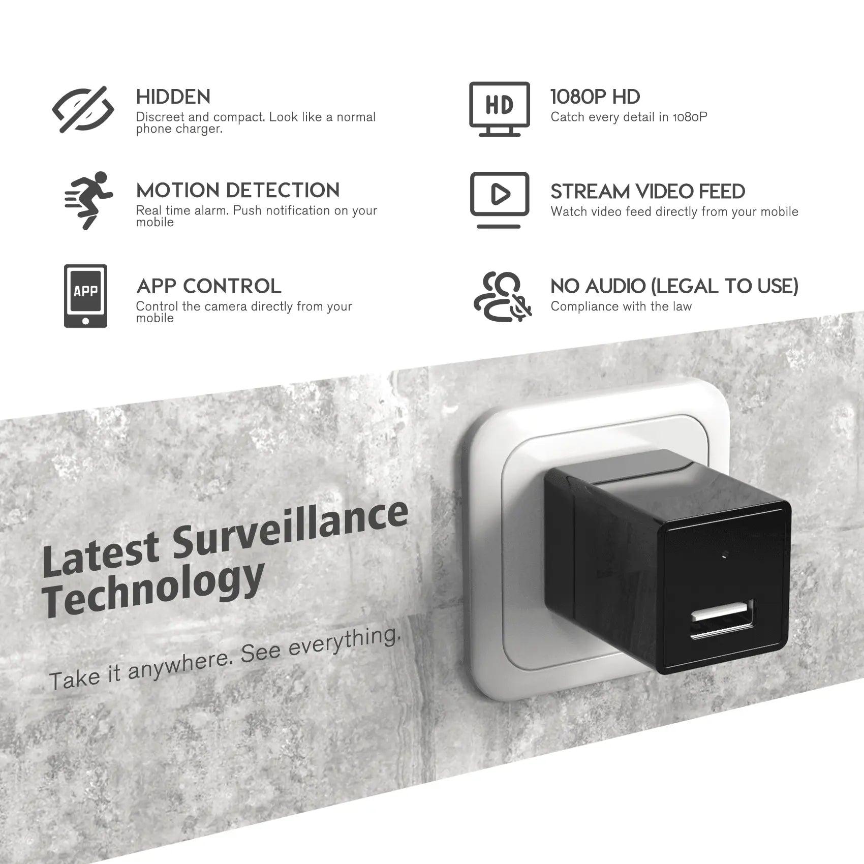 Tiny Charger Hidden Camera with Motion Detection and 1080p Full HD Wide Angle Lens - Swayfer Tech